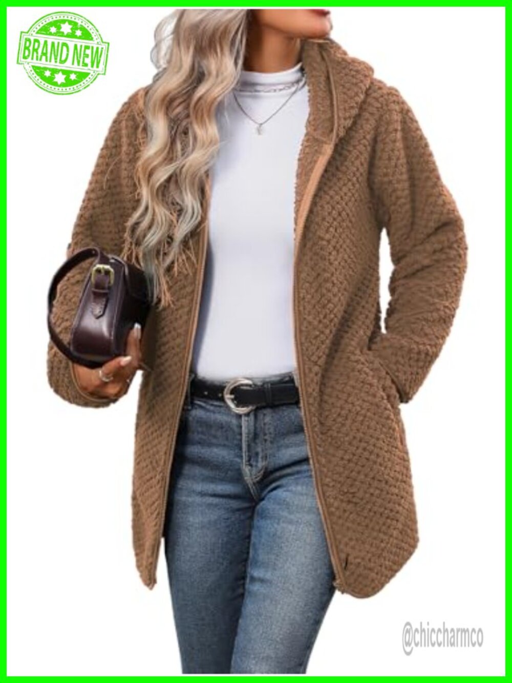 Women Fleece Jacket Hooded Winter Warm Full Zip Sherpa Coat